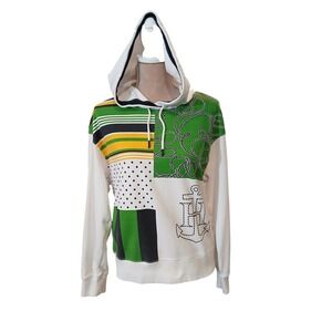 Tommy Hilfiger Women's Patchwork Anchor Hoodie White Green Yellow Nautical Med